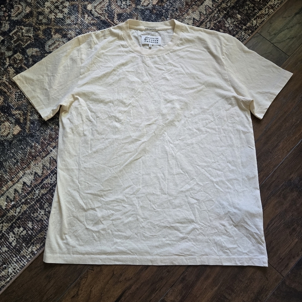 Maison Margiela 100% Organic Cotton Jersey T-Shirt Off-White Cream Ivory Sz Xxl